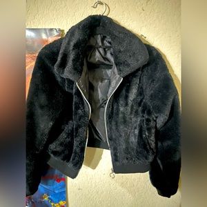Black No Boundaries Faux Fur Soft Velvety Zipper Jacket Size M Junior (7-9)